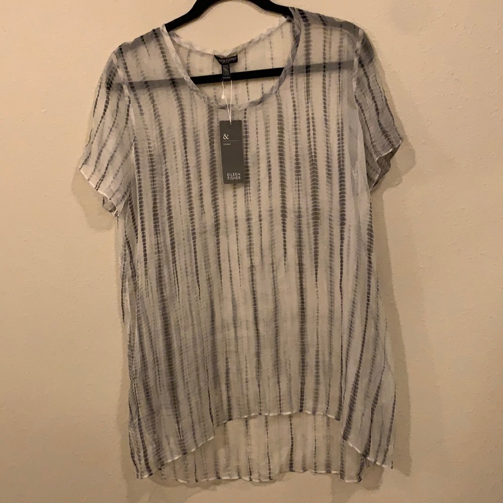 100% silk NWT Eileen Fisher sheer tunic top size Petite Medium